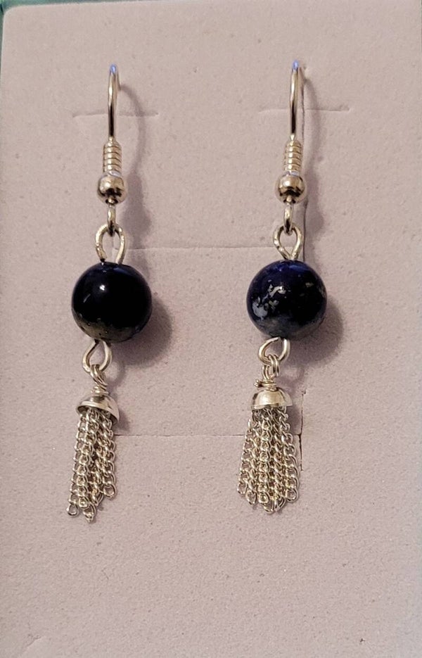 Boucles d'oreilles pendantes en Argent et véritables perles pierre gemme Lapis Lazuli