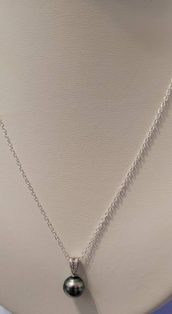 Collier en argent 925 pendentif véritable perle de tahiti