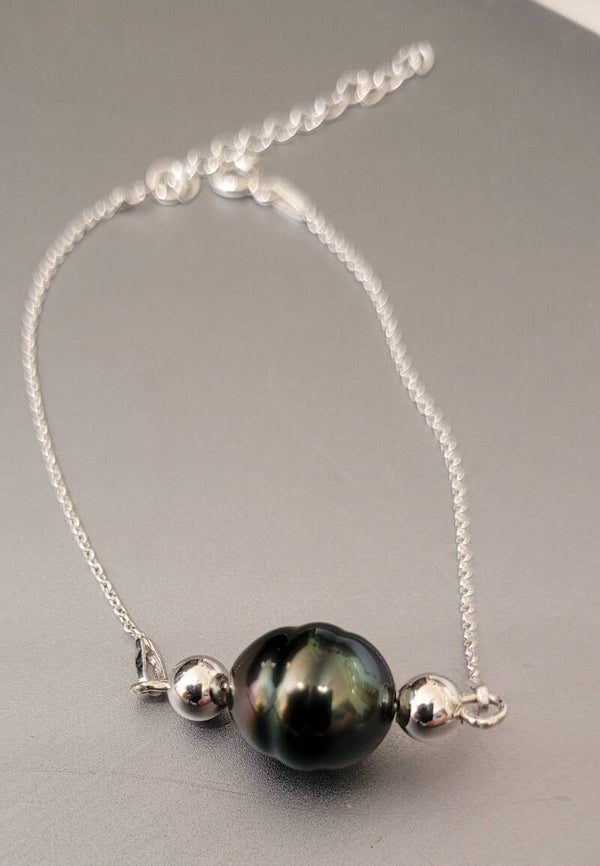 Bracelet en argent perle de tahiti cerclée