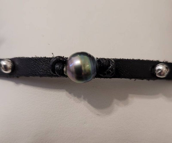 Bracelet en cuir véritable perle de tahiti