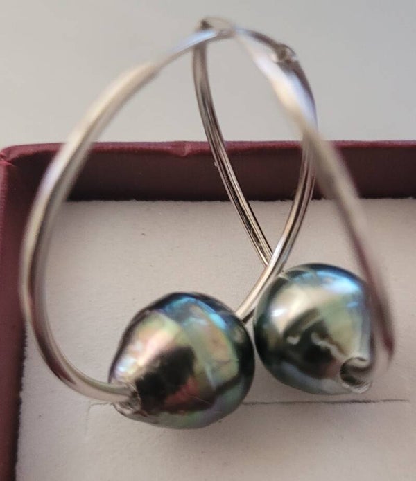 Créoles en argent véritables perles de tahiti