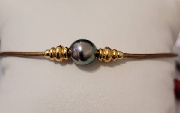 Bracelet cuir véritable perle de tahiti