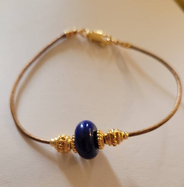 Bracelet en cuir véritable perle Lapis lazuli