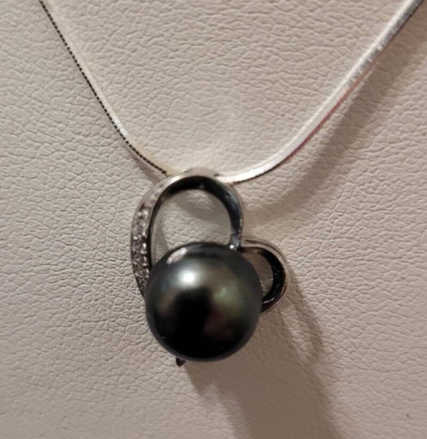 Collier en argent pendentif véritable perle de tahiti
