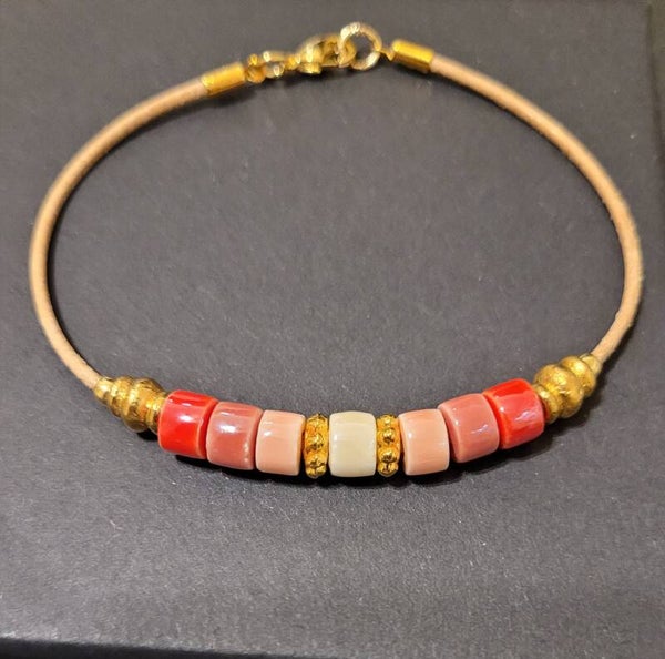 Bracelet cuir naturel céramique
