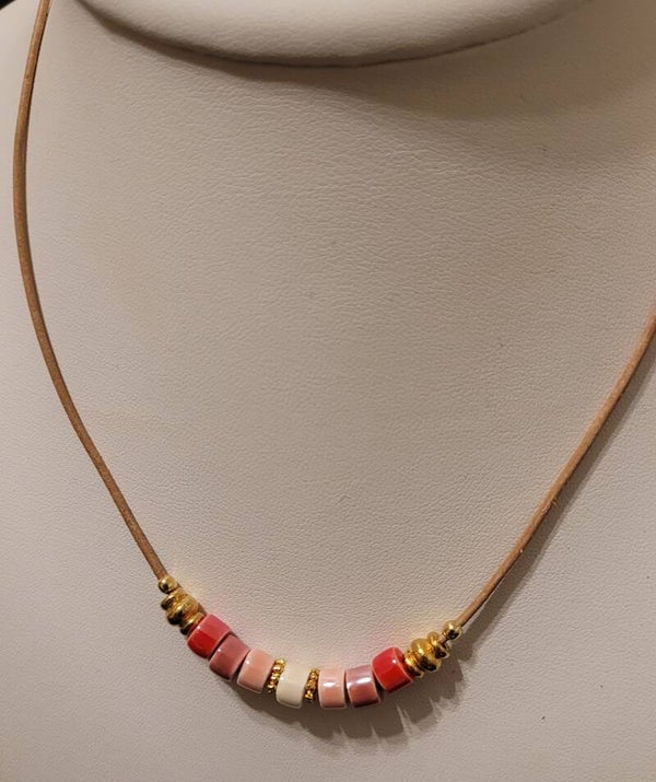 Collier cuir ras du cou céramique