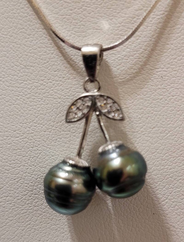 Collier en argent pendentif véritables perles de tahiti