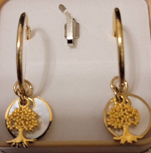 Créoles 21mm en plaqué or et véritables nacre