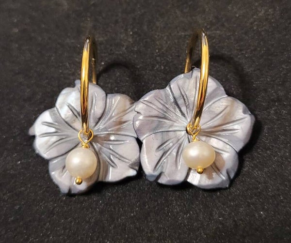 Créoles 21mm en plaqué or véritable nacre