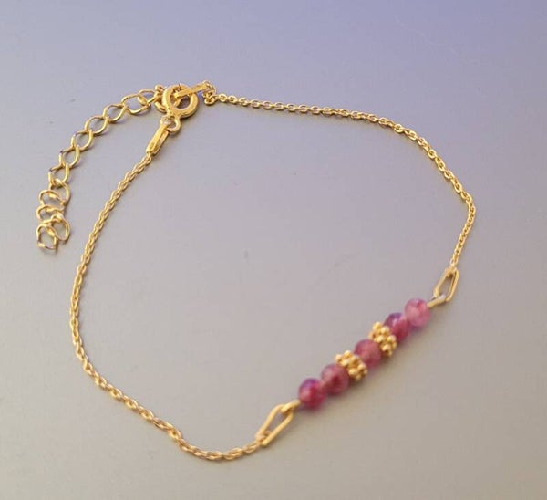 Bracelet 21cm ajustable en plaqué or véritable tourmaline