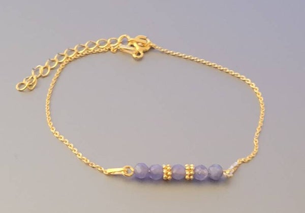 Bracelet 21cm ajustable en plaqué or véritable tanzanite