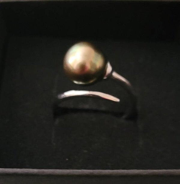 Bague en argent réglable véritable perle de tahiti