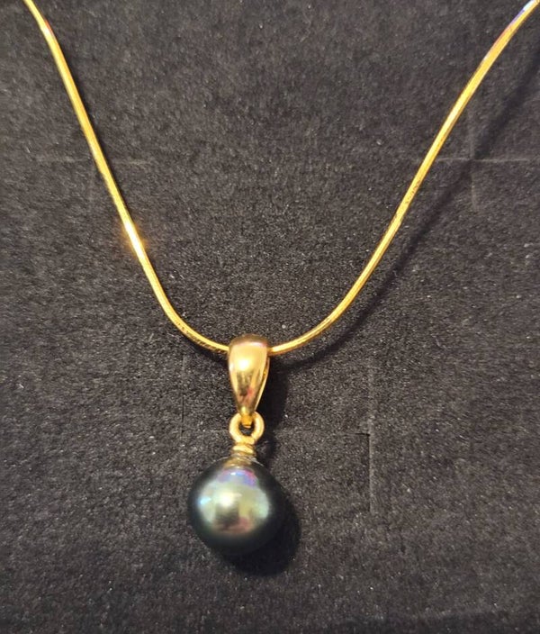 Collier 50cm en plaqué or pendentif perle de tahiti