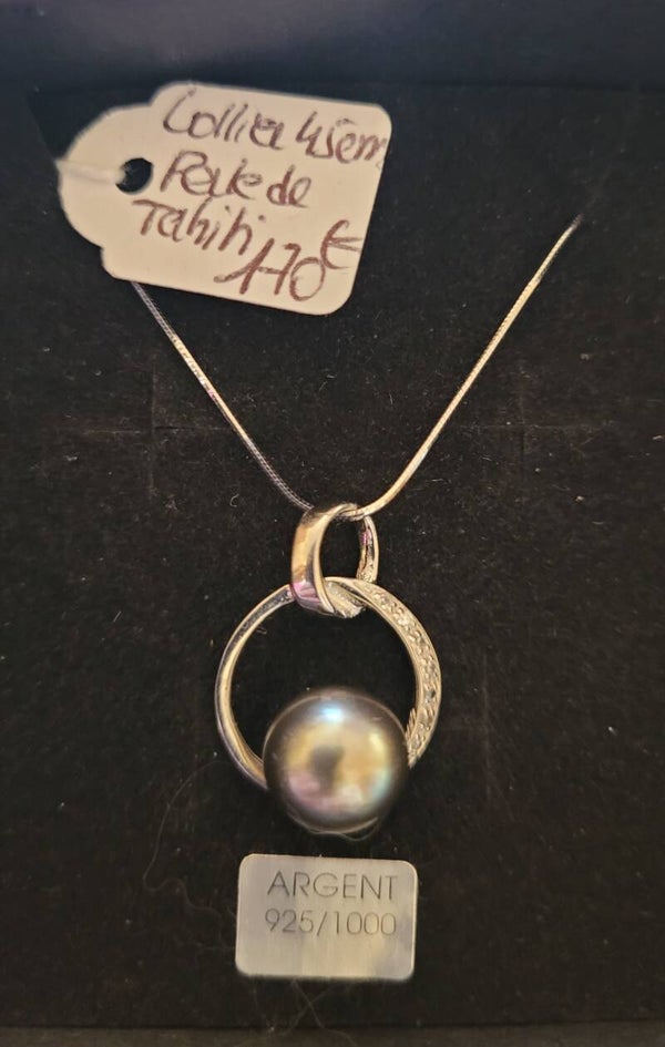 Collier 45cm en argent pendentif perle de tahiti