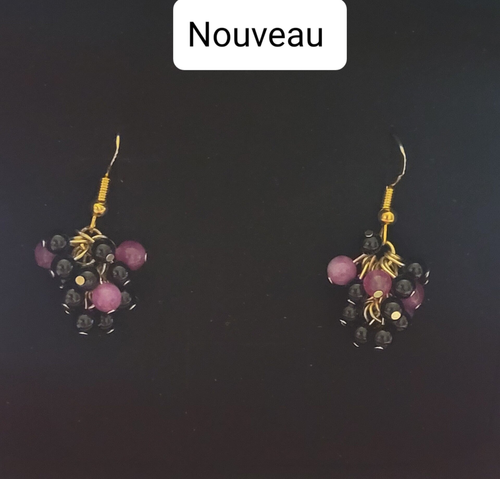 Boucles d'oreilles pendantes en Argent doré perles en tourmaline
