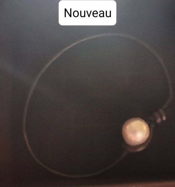 Bracelet 19cm en cuir perle de culture