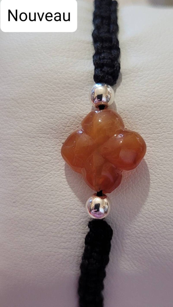 Bracelet noir tressé réglable Pierre cornaline