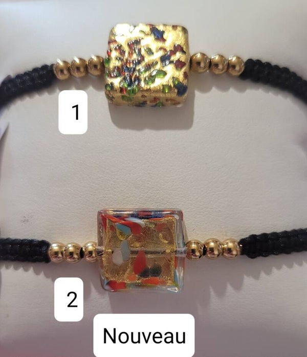 Bracelet tressé noir réglable Verre de Murano