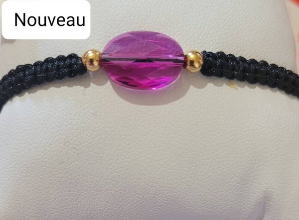 Bracelet tressé noir réglable purecrystal fuchsia