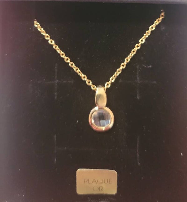 Collier 38cm ajustable plaqué or pendentif oxyde de zirconium