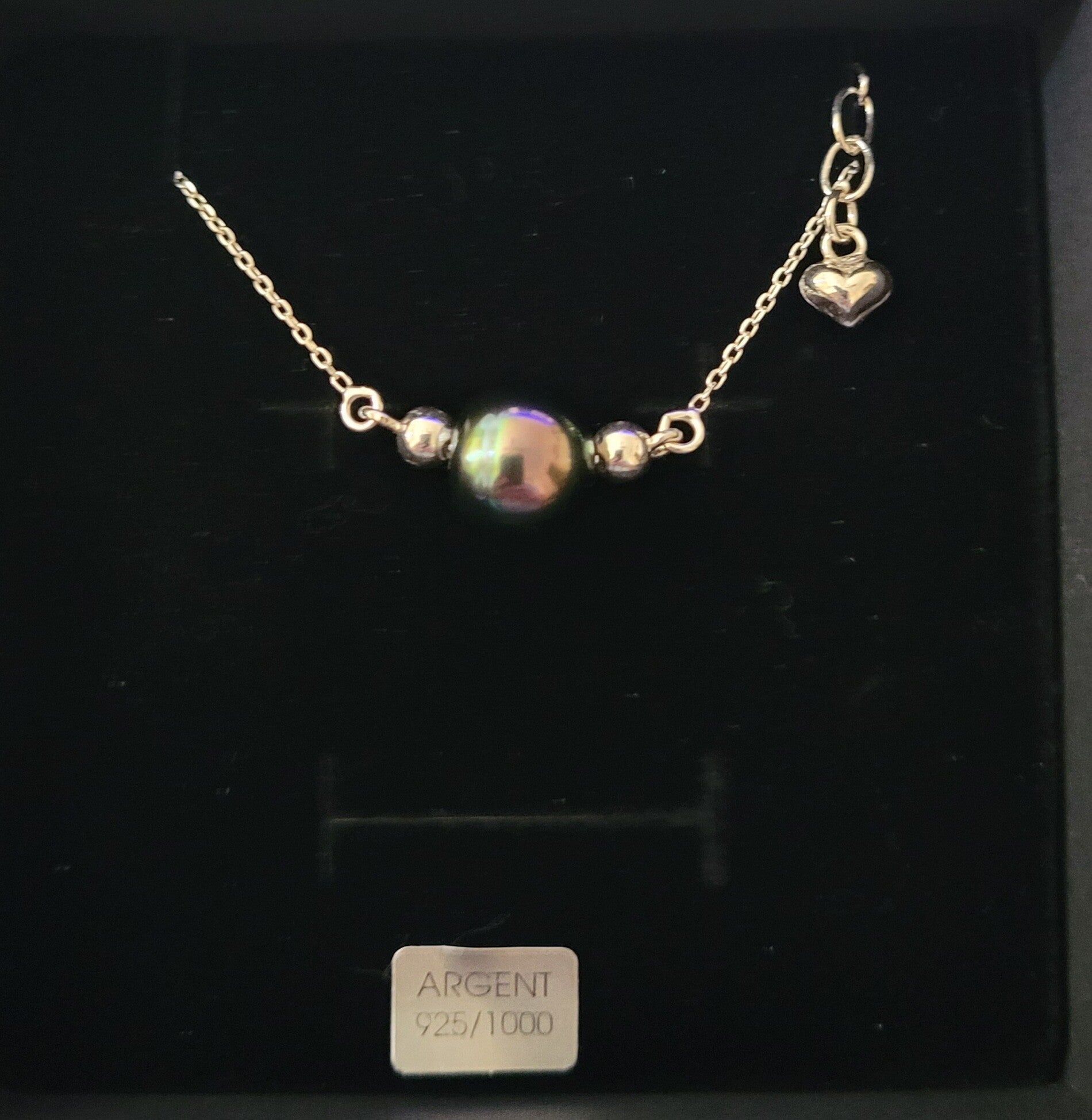Collier en argent ras du cou 42cm perle de tahiti