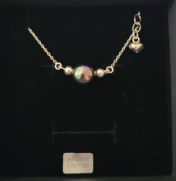 Collier en argent ras du cou 42cm perle de tahiti