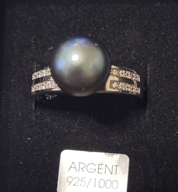 Bague ajustable en argent perle de tahiti
