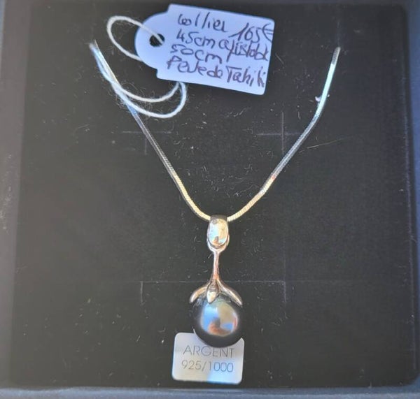 Collier 45cm en argent pendentif perle de tahiti