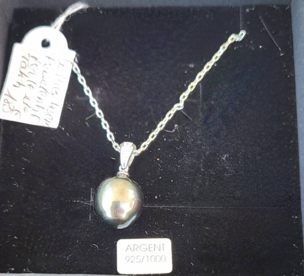 Collier 45 vm en argent perle de tahiti