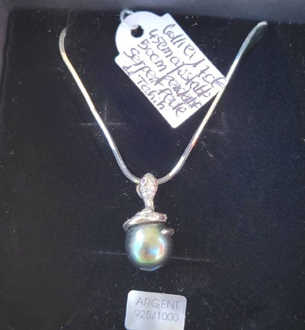 Collier 45cm en argent pendentif perle de tahiti