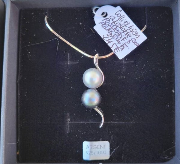 Collier 45cm ajustable pendentif 2 perles de tahiti