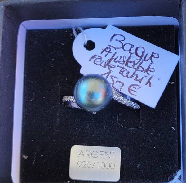 Bague en argent ajustable perle de tahiti