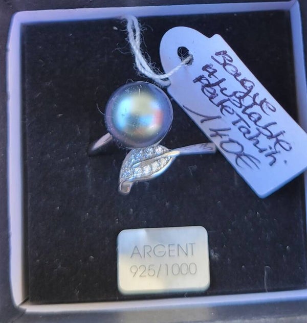 Bague en argent ajustable perle de tahiti
