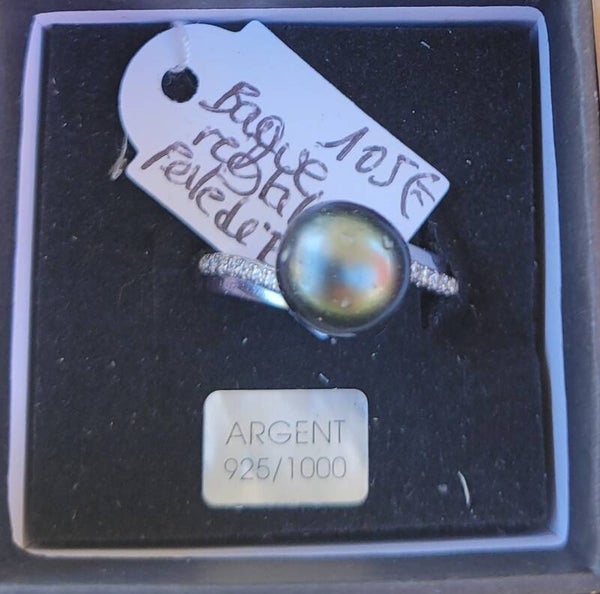 Bague en argent ajustable perle de tahiti