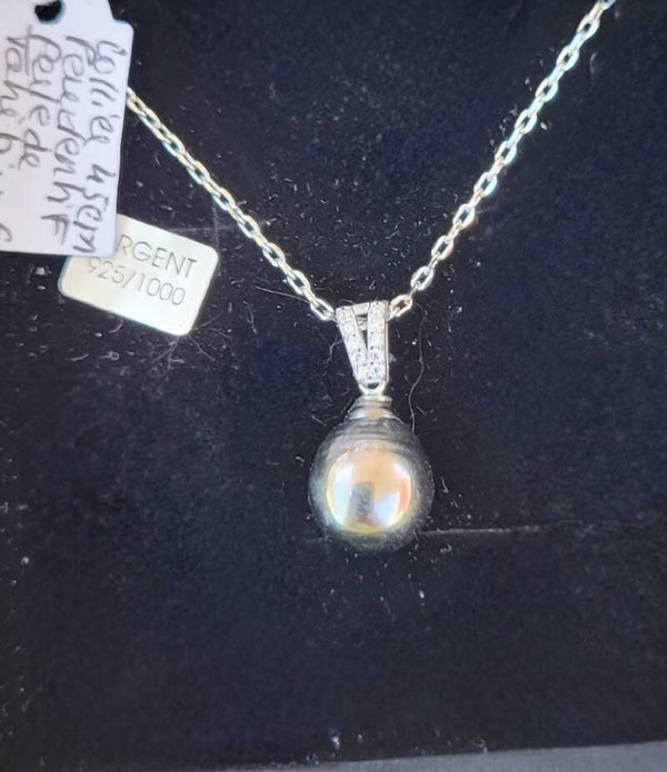 Collier en argent 925 pendentif perle de tahiti