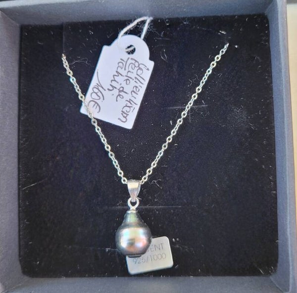 Collier 45cm en argent pendentif perle de tahiti