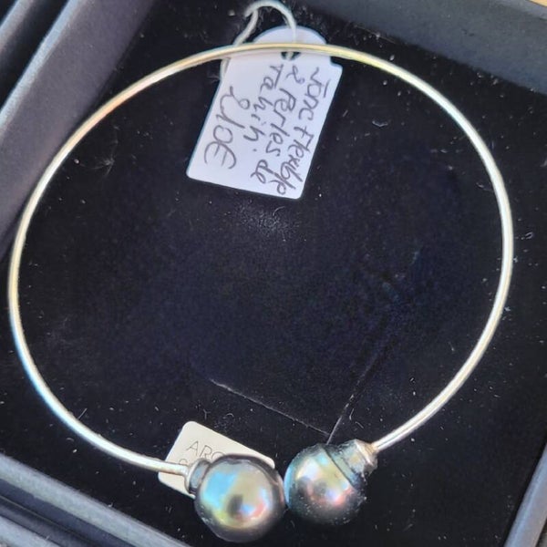 Bracelet jonc toi et moi en argent 2 perle de tahiti