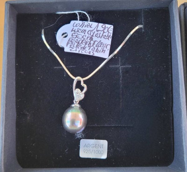 Collier 45cm en argent pendentif perle de tahiti