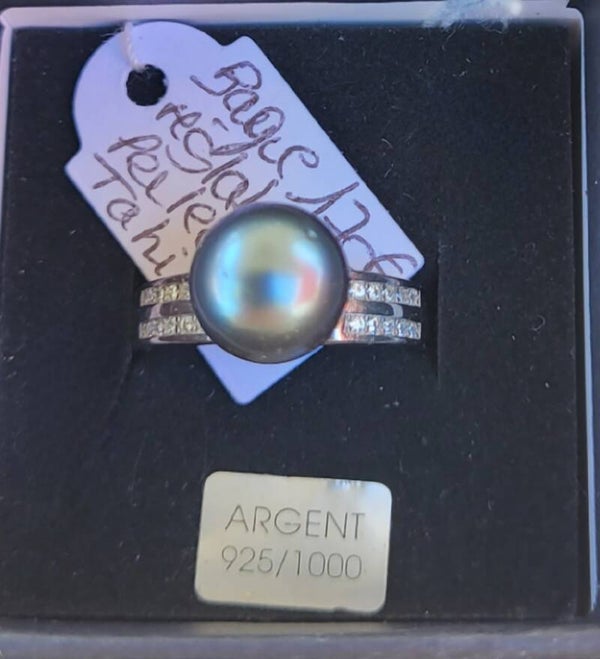 Bague ajustable en argent perle de tahiti