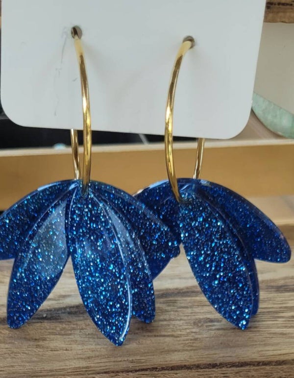 Créoles 31mm plaqué or feuilles bleu