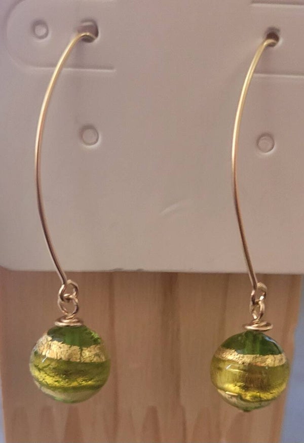 Boucles d'oreilles pendantes en gold filled verre de murano