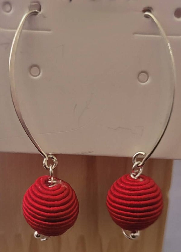 Boucles d'oreilles pendantes en Argent rondes rouges