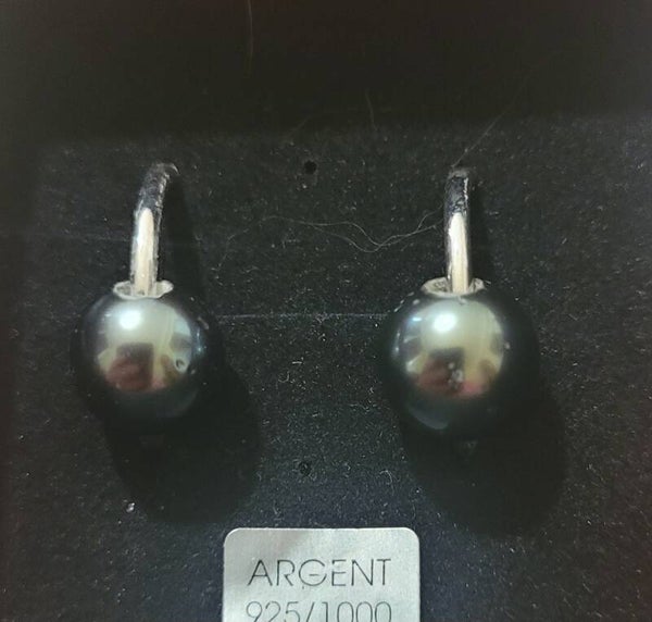 Créoles 20mm en argent véritables perles de tahiti