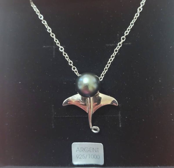 Collier 45cm en argent pendentif perle de tahiti