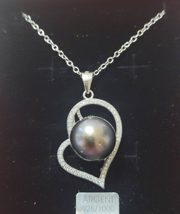 Collier 45cm en argent 925 pendentif perle de tahiti