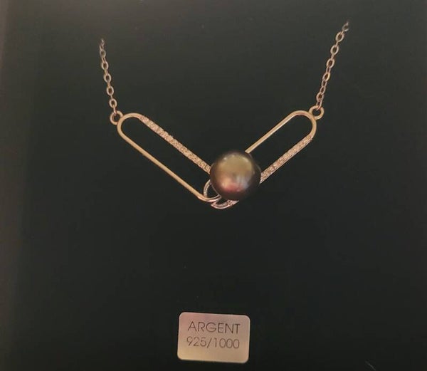 Collier argent 45cm ajustable perle de tahiti