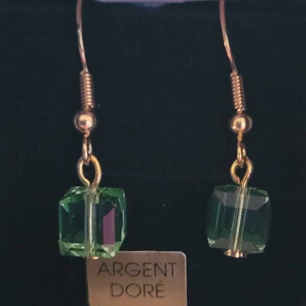 Boucles d'oreilles pendantes en Argent doré purcrystal péridot