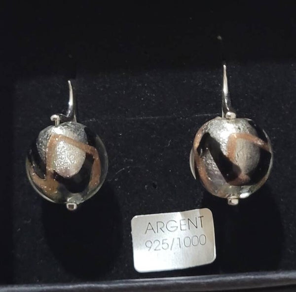 Boucles d'oreilles en Argent 925 verre de murano aventurine/noir