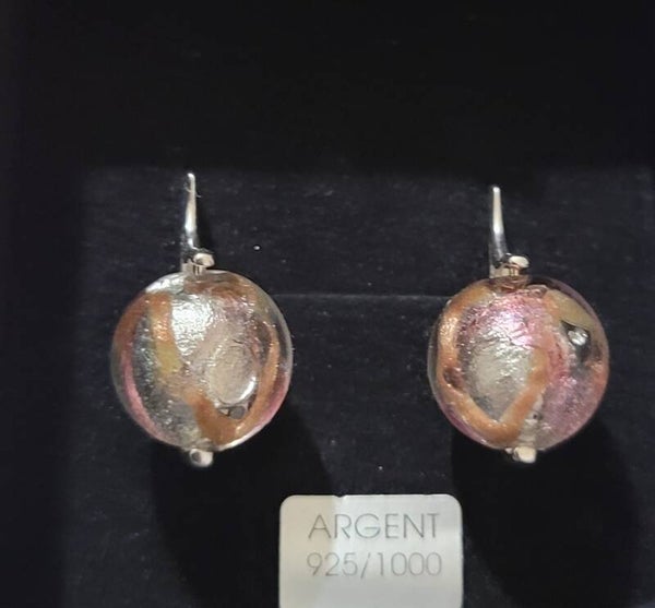 Boucles d'oreilles en Argent verre de murano aventurine/fushia