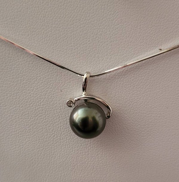 Collier en argent 45cm ajustable pendentif perle de tahiti